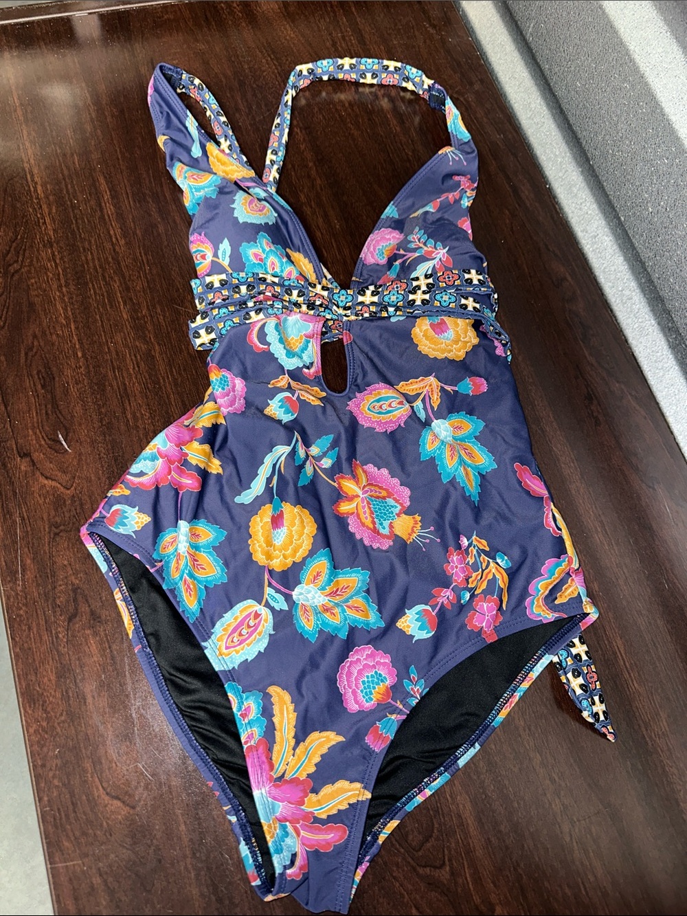 Coastal Blue Floral One-Piece Swimsuit in Navy with Multicolor Floral Print